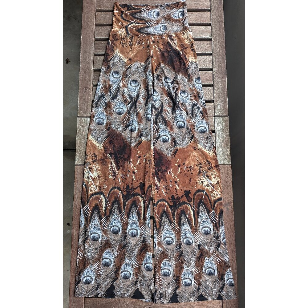 💜Wide-Leg Peacock Feather Print Pants